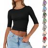 Women's Fashion Slim Navel T-shirt Short-sleeved Bottoming Shirt Solid Color Tops