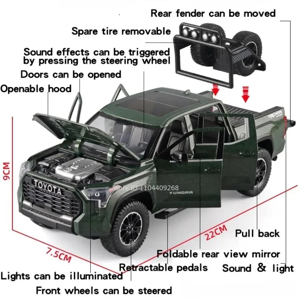 Scale 1:24 TACOMA Tundra Car Model Toy Metal Diecast Exquisite Interior Vehicle Pull Back Sound Light Pickup Models Boys Toys