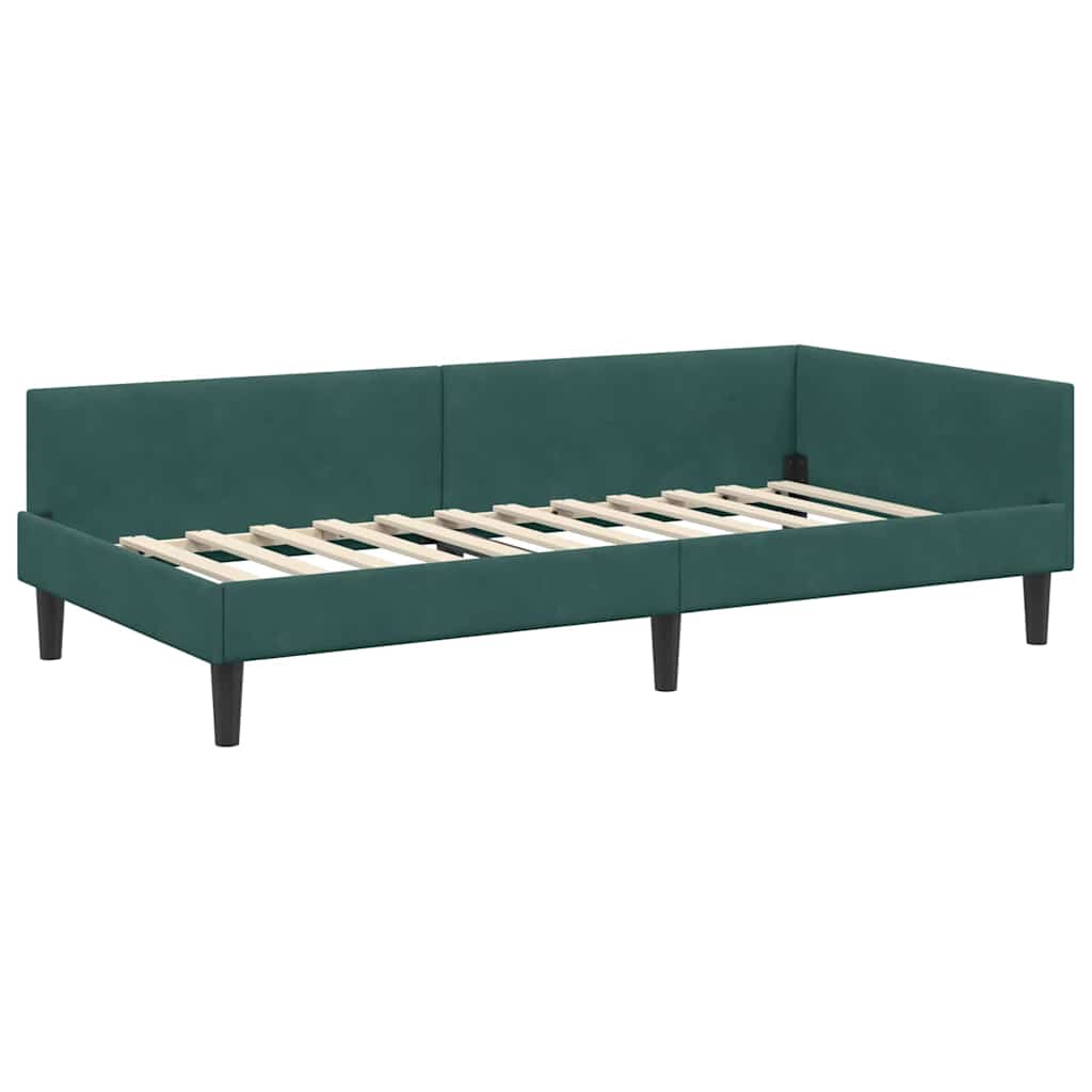 Corner Bed Frame with Headboard Dark Green 100 cm x 200 cm Velvet