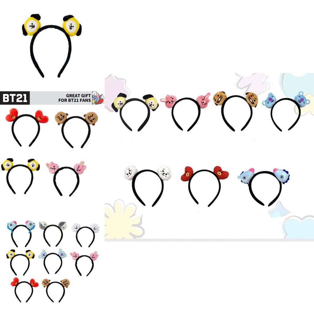 Милая мягкая плюшевая повязка на голову с вышивкой Bt21, мультяшная мягкая игрушка, повязка на голову для девочек и женщин