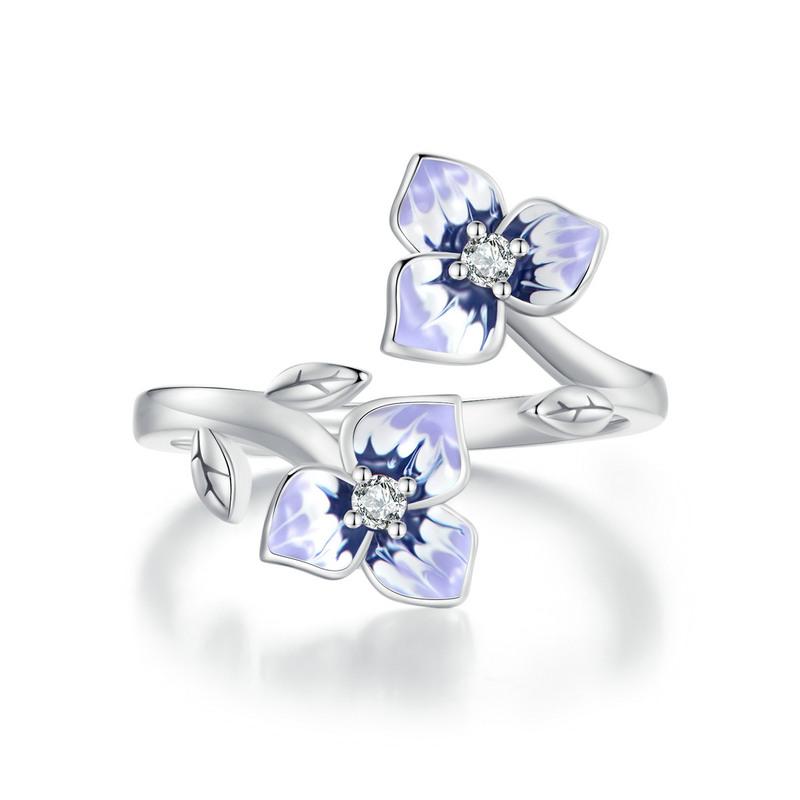 WOSTU 925 Stelring Silver Purple Pansy Flower Open Rings For Women Wedding Party Statement Stackable Butterfly Ring Holiday Gift2