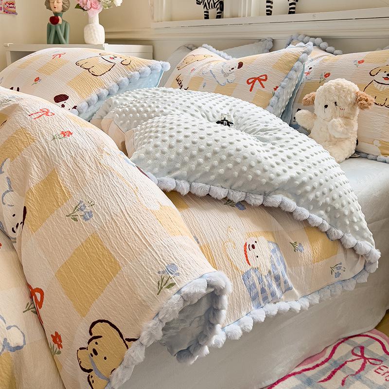 Утолщенный пододеяльник из бобового бархата, двухсторонний молочный бархат, для тепла осенью/зимой, идеально подходит для студенческих общежитий