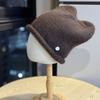 Милая вязаная шапка с кошачьими ушками в корейском стиле для женщин на осень и зиму, однотонная, универсальная, подчеркивающая маленькое лицо, теплая, с защитой ушей, шерстяная шапка, зимняя шапка
