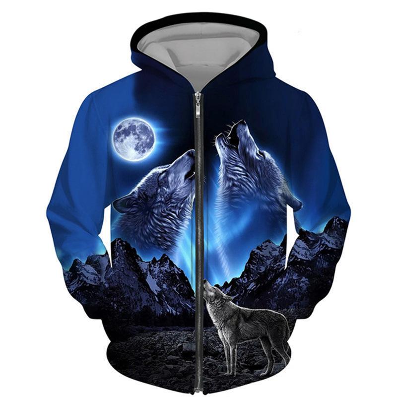 Весна Осень 3D Wolf Series Printed Zipper Hoodie Men Women Couples Hoodie Hoodie Jacket Casual Fashion Jacket