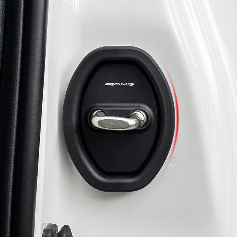 4 шт. Накладки на дверные ограничители, Защитные накладки на дверные замки для Mercedes Benz AMG W212 W205 W246 W177 W176 W213 GLC GLE GLS ML Приветственная лазерная проекция