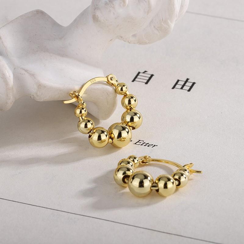 Vintage Golden Round Bead Hoop Earrings for Women Prevent Allergy Silver Punk Earring Party Jewelry