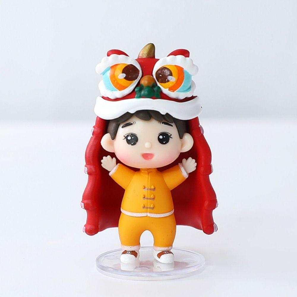 PVC Lion Dance Koi Boy Girl Doll Decoration New Year Miniature Ornaments  Car Interior Supplies