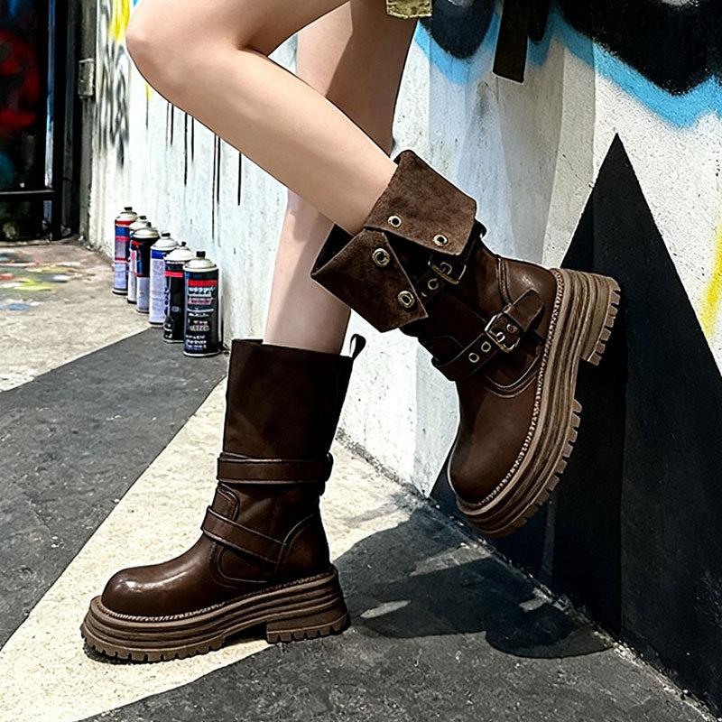 British Martin Boots Women's New Autumn Retro Women's Shoes Maillard Brown Boots Platform Black Short Boots