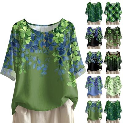 Женская модная и повседневная рубашка с полурукавом и круглым вырезом, блузка из хлопка и льна