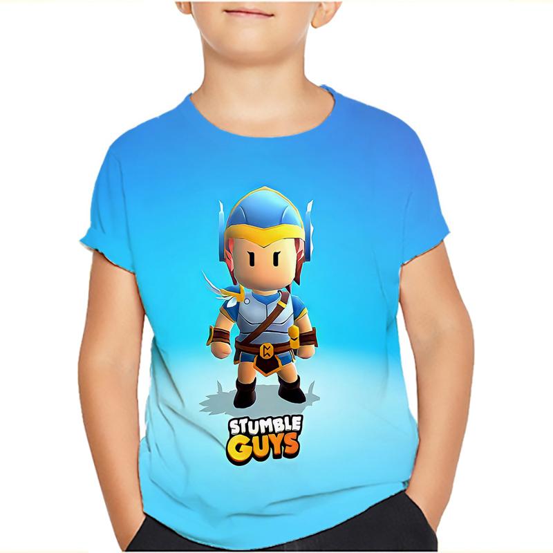 Футболки для детей Stumble Guys Stumble Game Cartoon 3D Print с коротким рукавом для мальчиков/девочек с круглым вырезом, модные футболки для мальчиков, футболки, топы, одежда