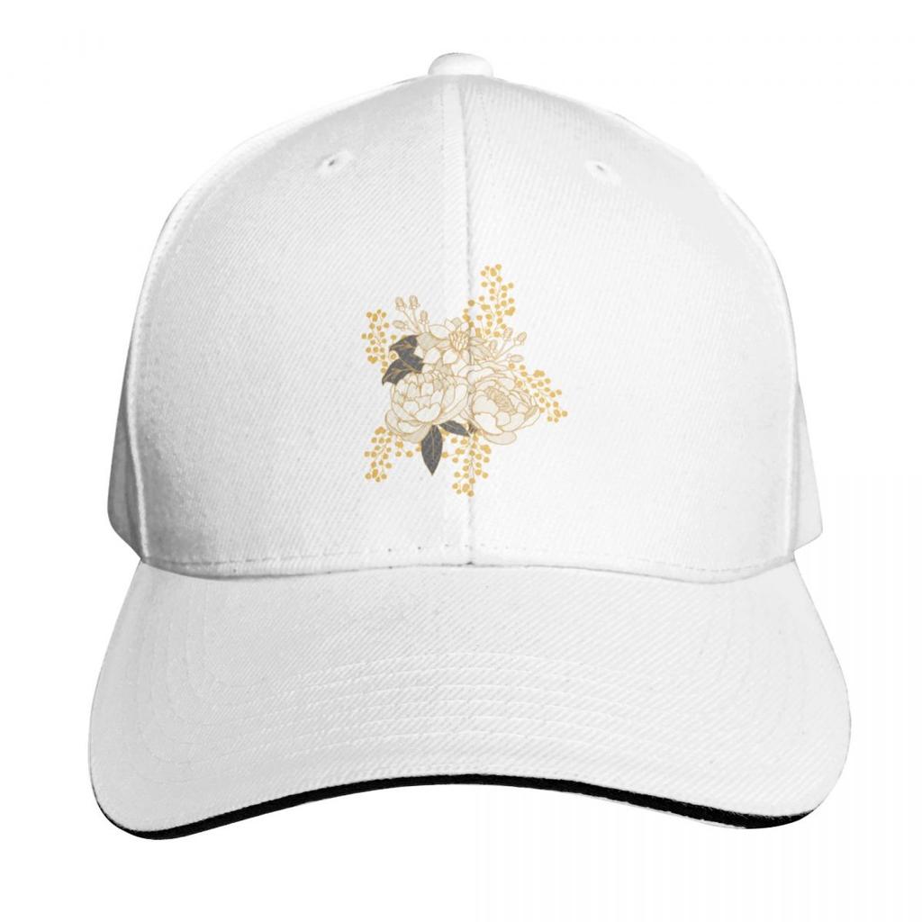 White Gold Florals Baseball Cap Golf Hat Unisex Uv Protection Solar Hat Golf Custom Cap Hats For Women Unisexs