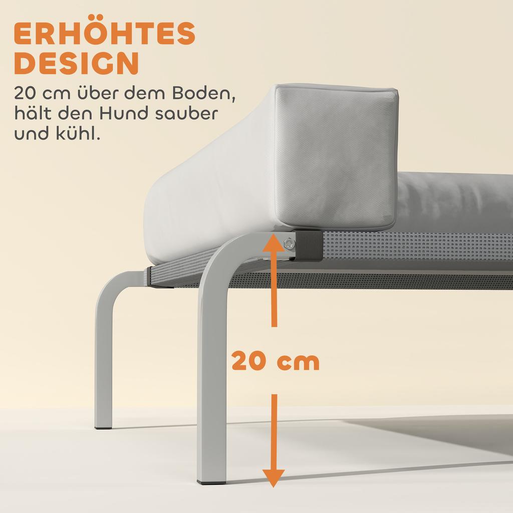 Outdoor Dog Bed, Elevated Dog Bed for Medium-Sized Dogs, with L-shaped Cushion 110x75x30cm, Light Grey