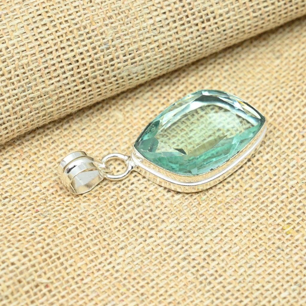 Green Amethyst Solid 925 Sterling Silver Handmade Lovely Pendant For Women