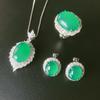 Jewelry Ice Seed Fluorescent Chalcedony Pendant Ring Stud Earrings Geometric Bare Body Jade Pendant Set