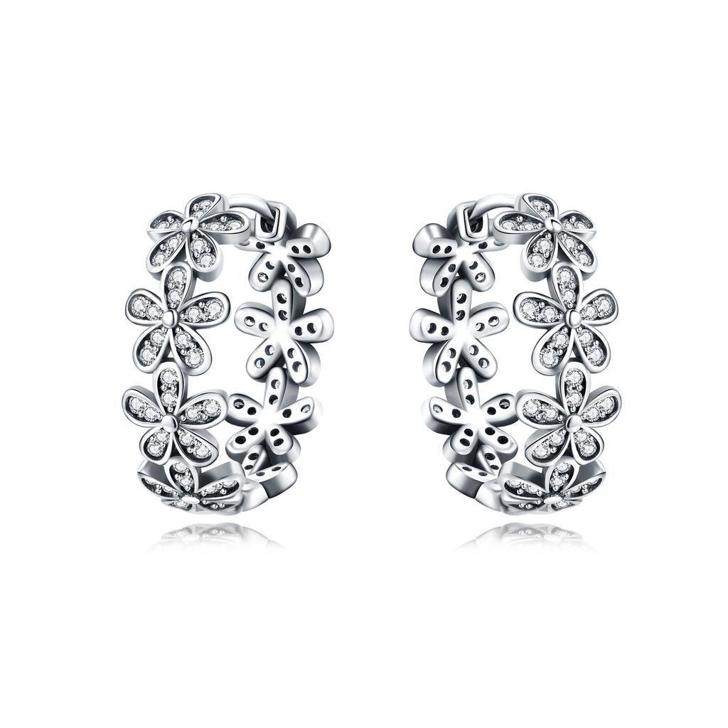 Original NEW S925 Silver Pink Purple Flowers Plants leaf Series Earring Hoop Earrings Women Jewelry Party Gifts