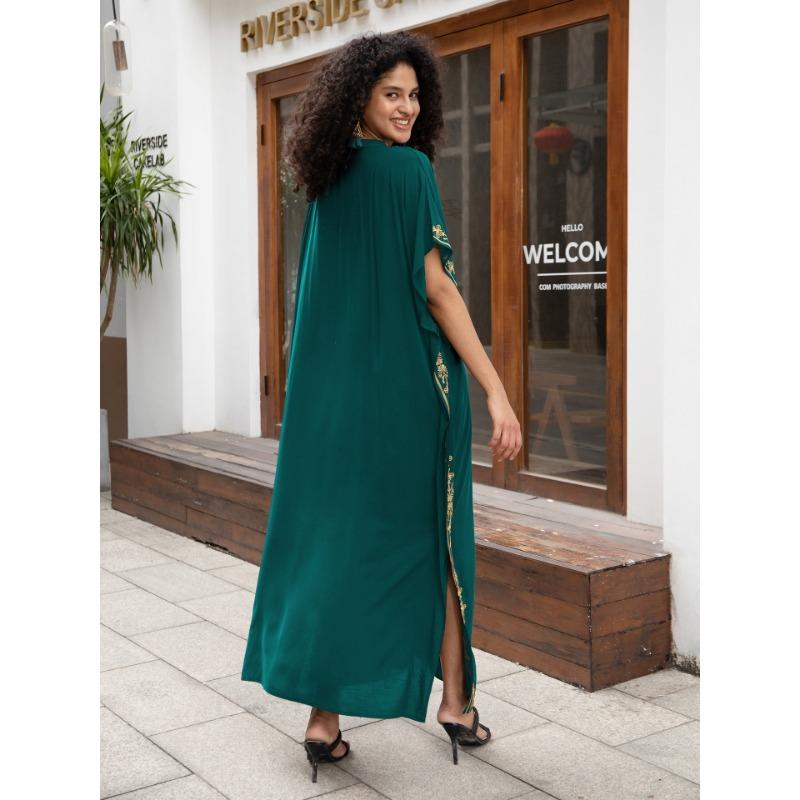 Женская мода лето весна цветочный узор принт рукава 1/2 V-образный вырез свободная талия повседневные платья