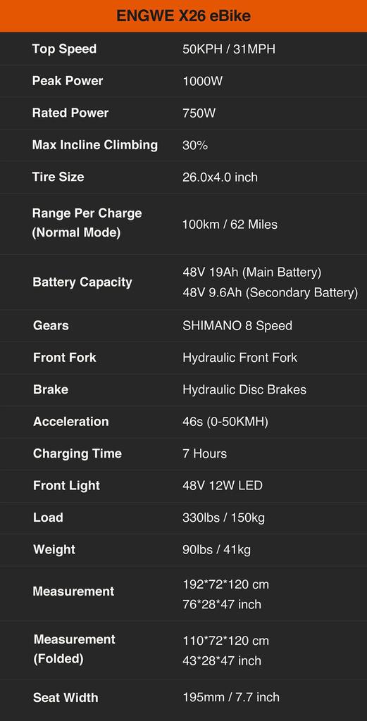 ENGWE X26 Electric Motorcycle 48V28Ah 1000W 26inch Fat Tires Go Off-road Electric Bike Hydraulic Oil Electric Mountain Bicycle
