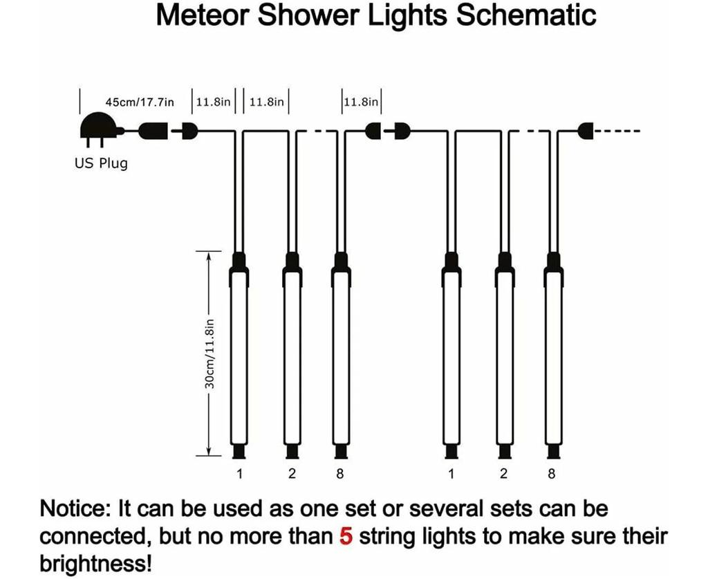 Starfall Icicle Lights Love Lights 30cm 8 Tubes 144 LED Snowdrop Light Cascading Christmas Lights Outdoor Meteor Lights Festive Wedding Party Decor