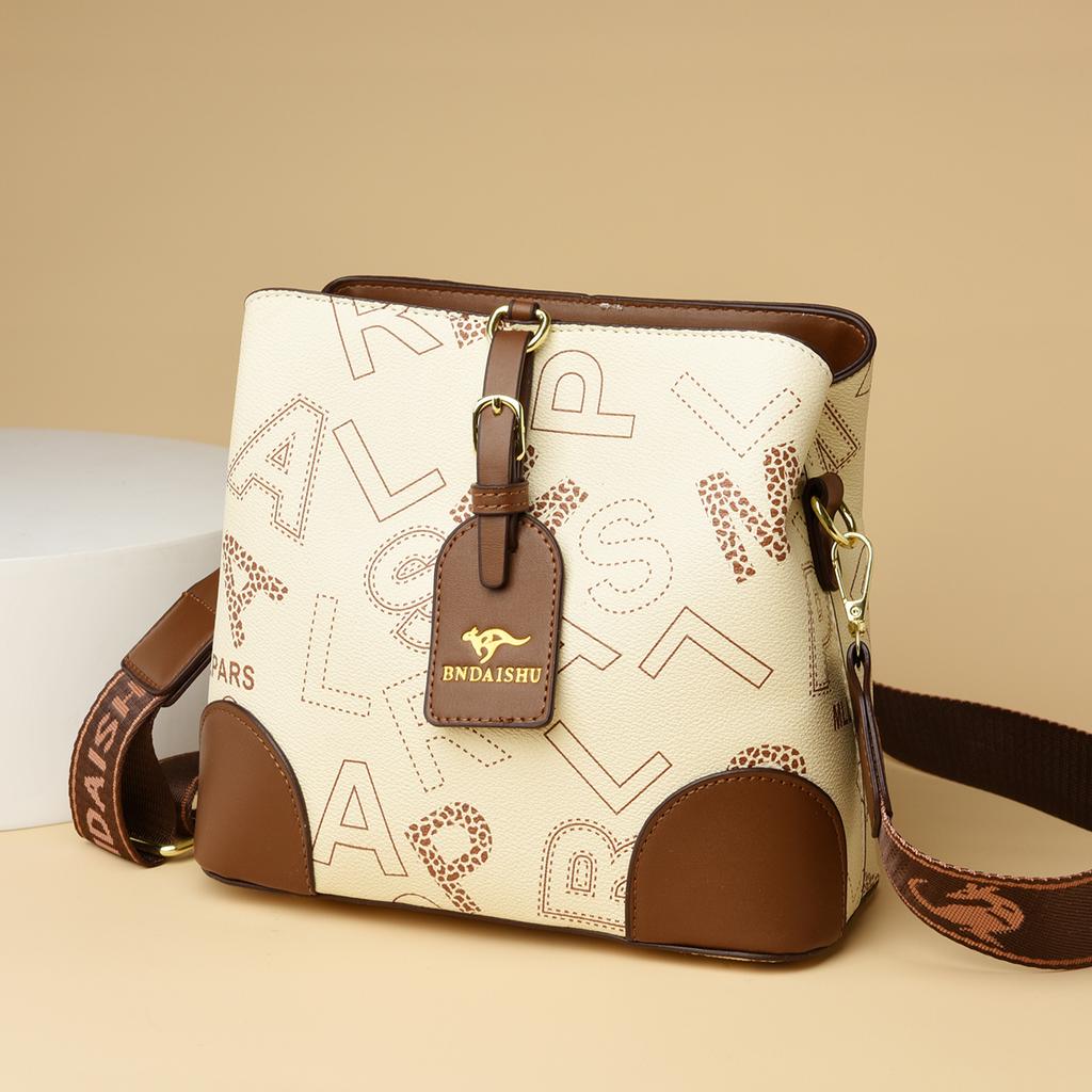 Винтажная сумка через плечо для женщин, легкая, из искусственной кожи с буквенным принтом, с несколькими отделениями, застежкой-молнией для ежедневных поездок на работу