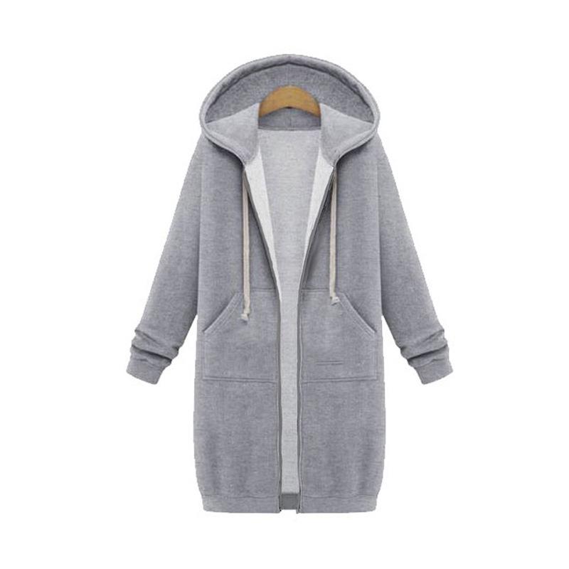 Autumn and Winter Women's Plus Size Hooded Long Sleeve Sweatshirt Mid-Length Jacket