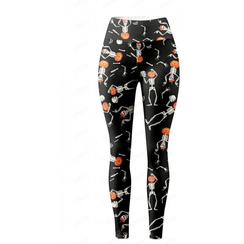Halloween Womens Yoga Pants 3D Print Pumpkin Skeleton Slim Fit Stretch Workout Leggings