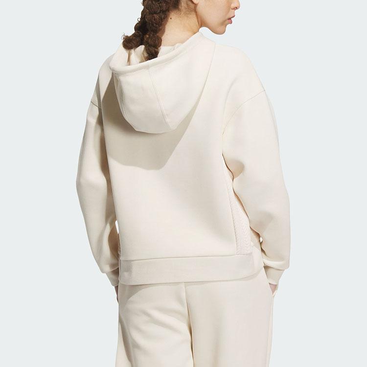Adidas Lounge Hooded Sweatshirt Pure Color Sport Casual Pullover Women Tops Wonder-White IP0756