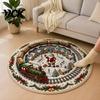 Snowman Pattern Floor Pad 3D Christmas Santa Rug, 24" Round Area Quilted-Look Non-Slip Winter Seasonal Cover Mat, Staircase Rug for Living