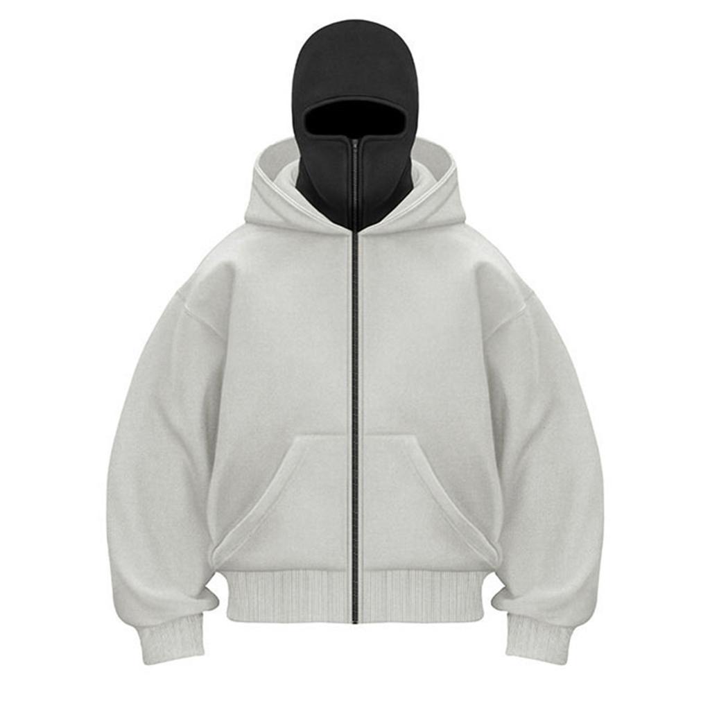 Мужской кардиган с двойным капюшоном, свободный, уличный, модный, на молнии
