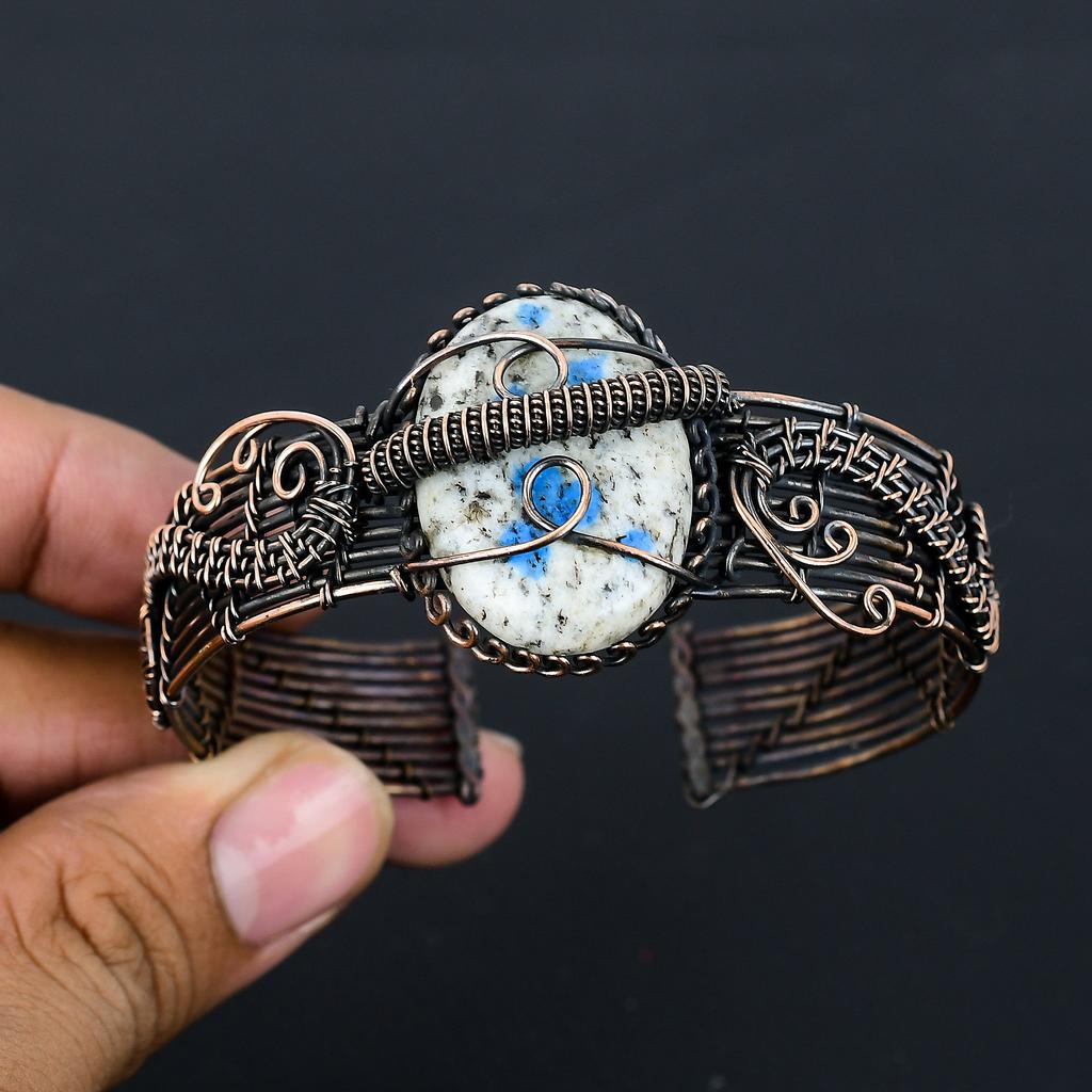 Яшма К2 Ручной работы Медная проволока Оплетка Браслет Регулируемый O2Q08