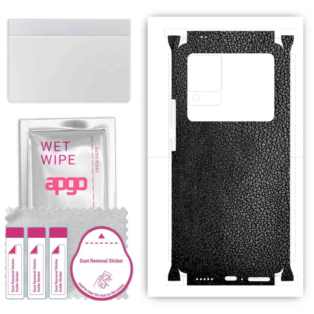 apgo Protective Skin Sticker for the Back+sides Compatible with Vivo X80, Full Wrap Film, Foil, Vinyl - Pattern Black Leather