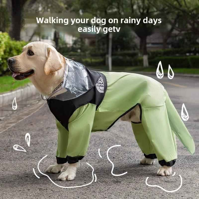 Dog Fashion Splicing Golden Retriever Big Dog Raincoat Medium and Large Dog Four-legged All-inclusive Waterproof Pet Poncho