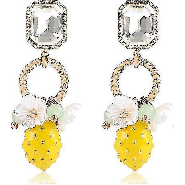 Lemon Dangle Earrings For Women Girls Gold Hoop Lemon Pendant Earrings Refresh Sweet Flower Charm Drop Weird Statement Fruit Earrings Aesthetic Summer