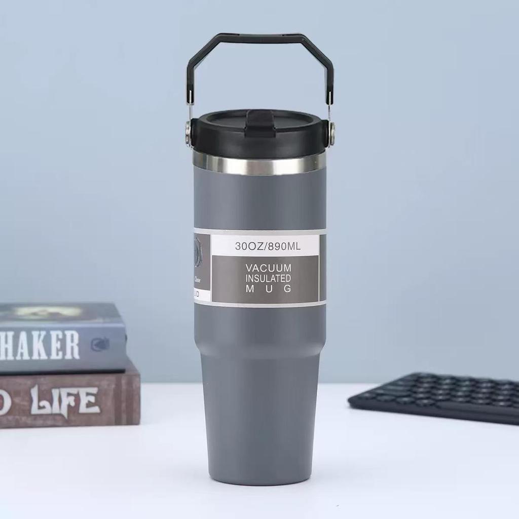 30oz Stainless Steel Portable Travel Thermos Cup with Straw - Large Capacity for Outdoor/Car Use