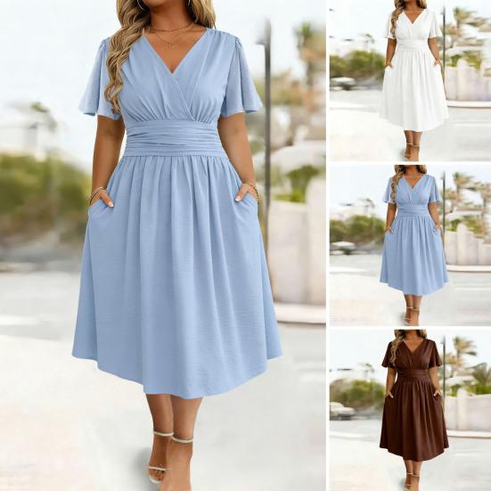 Women Dress Casual V Neck A-Line Maxi Dress Swing Long Dress Plus Size Flowy Beach Sundress for Party Office Daily Wear