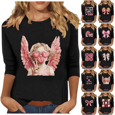 Женская мода повседневная кофта с рукавом три четверти и круглым вырезом с принтом ко Дню святого Валентина