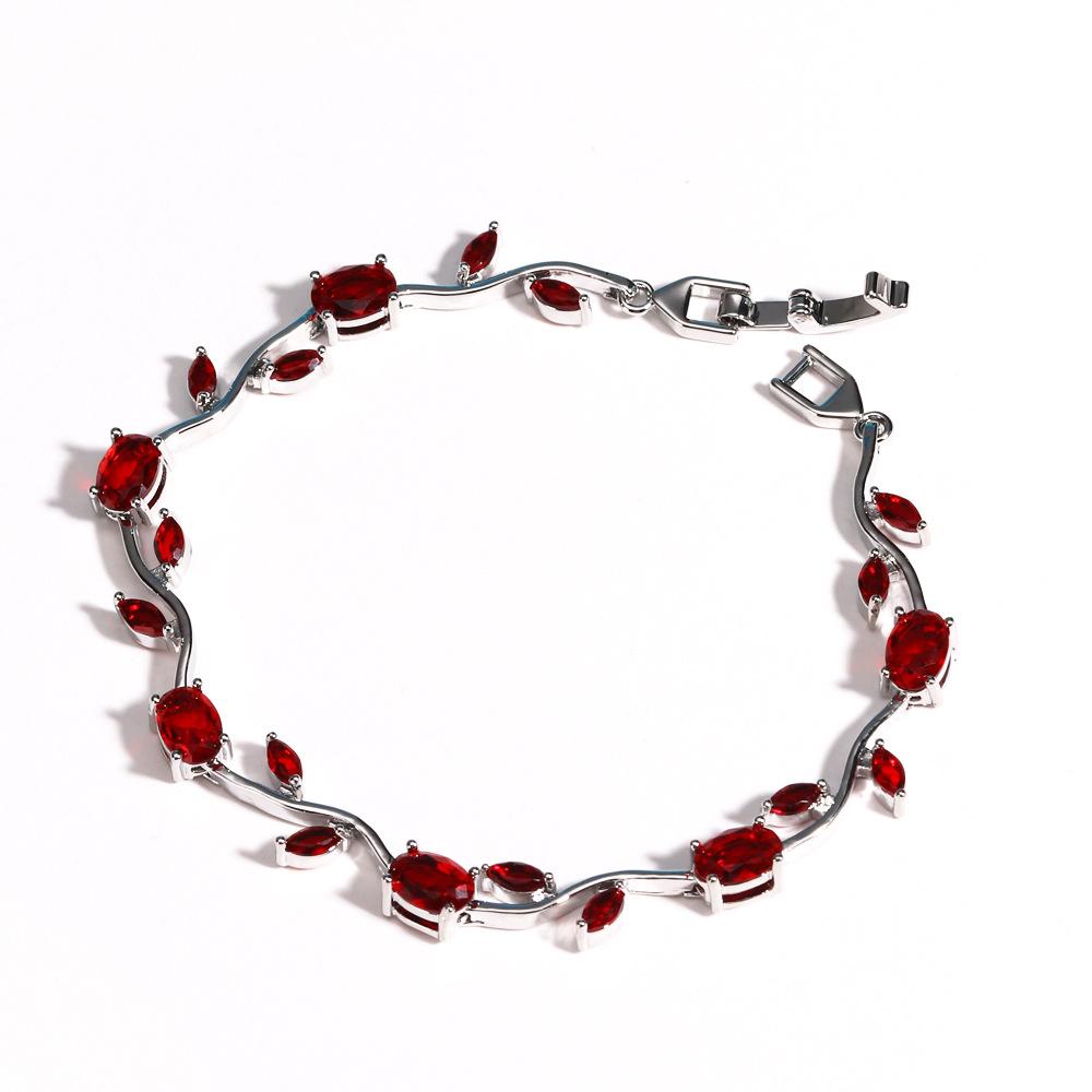 18K Real Gold Plated Brass Multi-Color Leaf CZ Trendy Tennis Bracelet Set Wavy Chain Bracelets with Assorted Gemstones