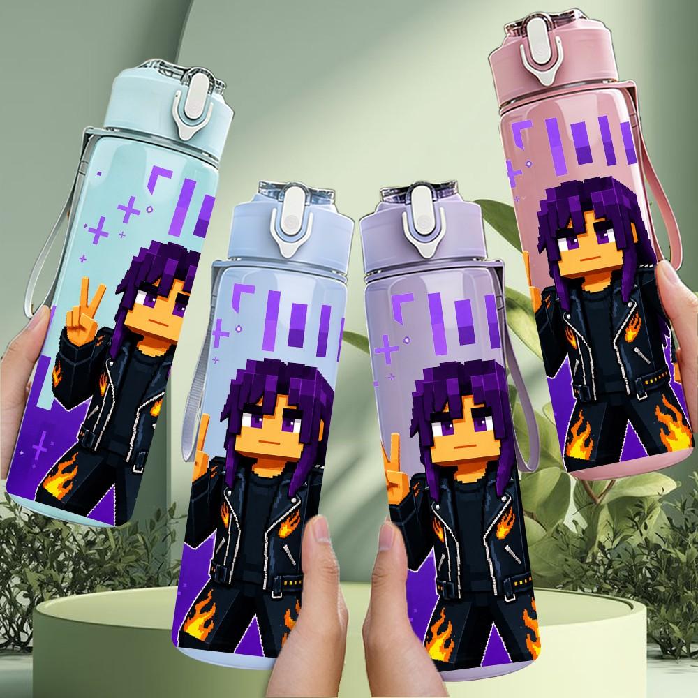 1PC Purple Rock Girl Character 750ml Color Plastic Sports Water Bottle Leakproof Flip Straw Lid Suitable for Sports Office Home Use