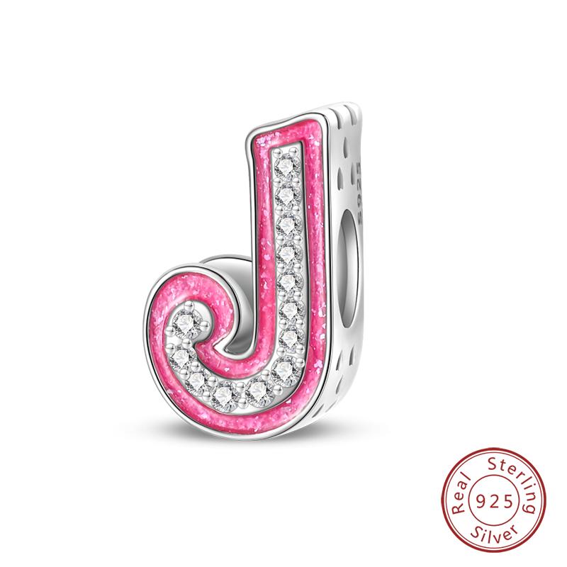 925 Silver Romantic Pink 26 Letters DIY Love Charms Beads Fit Qikaola 925 Original Bracelets Fine Birthday Jewelry Gift
