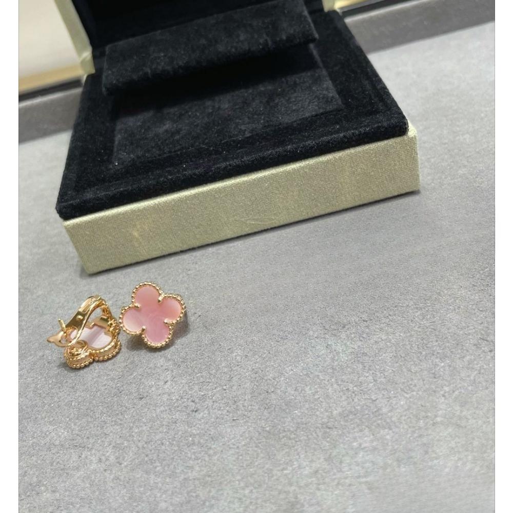 Серьги 'Счастливый четырехлистный клевер' высокой версии для женщин, 18-каратное розовое золото, черный агат, белый перламутр