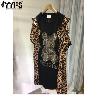 Женская мода повседневная летняя весна леопардовый принт блузки и рубашки с круглым вырезом и рукавами 1/2