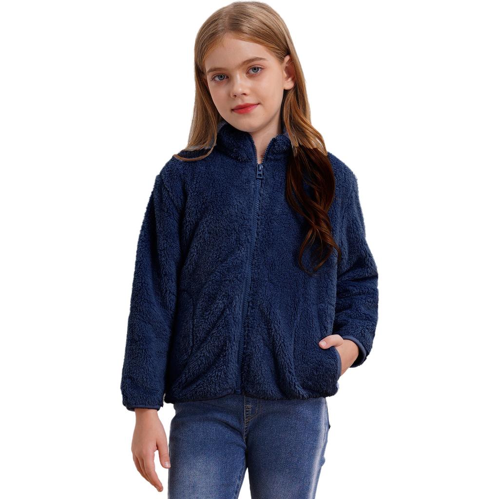 Унисекс Детская Повседневная Куртка с Длинным Рукавом, Воротником-стойкой, Мягким Плюшем, Застежкой-молнией, Карманами по Бокам, для Улицы