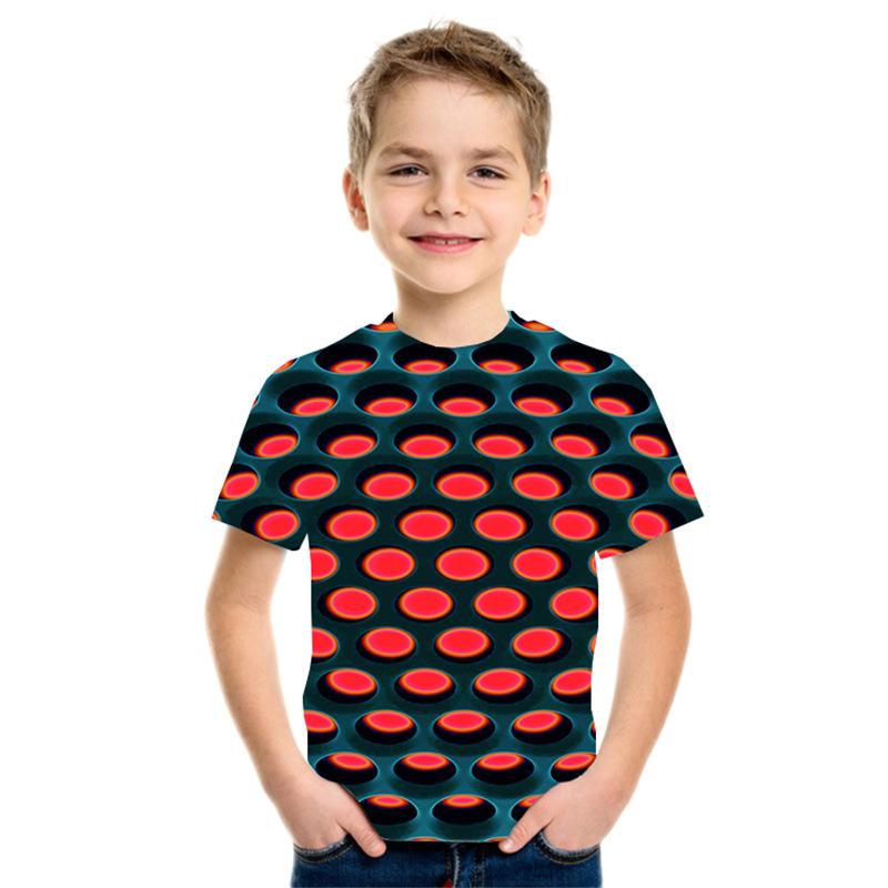 Summer Round Neck 3D Geometric Pattern Printed Top Fashionable Casual Short Sleeved Children's Boy T-shirts