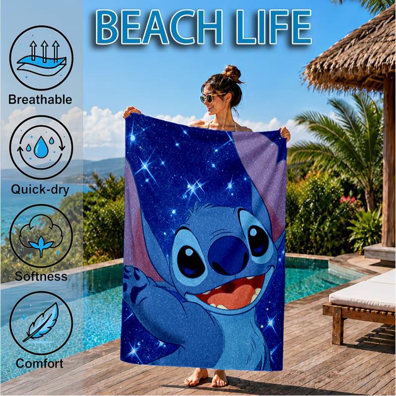 Cartoon Sti-Alien Artwork Printed Microfiber Beach Towel, Soft And Absorbent, Quick-Dry, Ideal for Summer Travel, Beach Essential, Swimming Pool