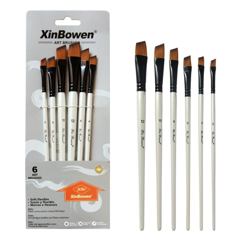 6Pcs/Set Wood Pole Hair Watercolor Brush Pearl White Art Paint Brush Nylon Hair Brush Set Beginners