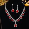 Luxury Sparkling Diamond Super Beautiful Necklace Earrings Set, Bridal Jewelry, Red Water Drop Pendant Earrings Two-piece Set