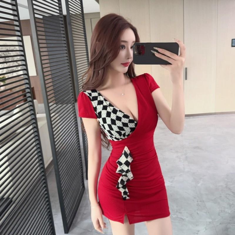 V-Neck Sleeveless Colorblock Bodycon Mini Dress High Waist Sexy Fit 2026