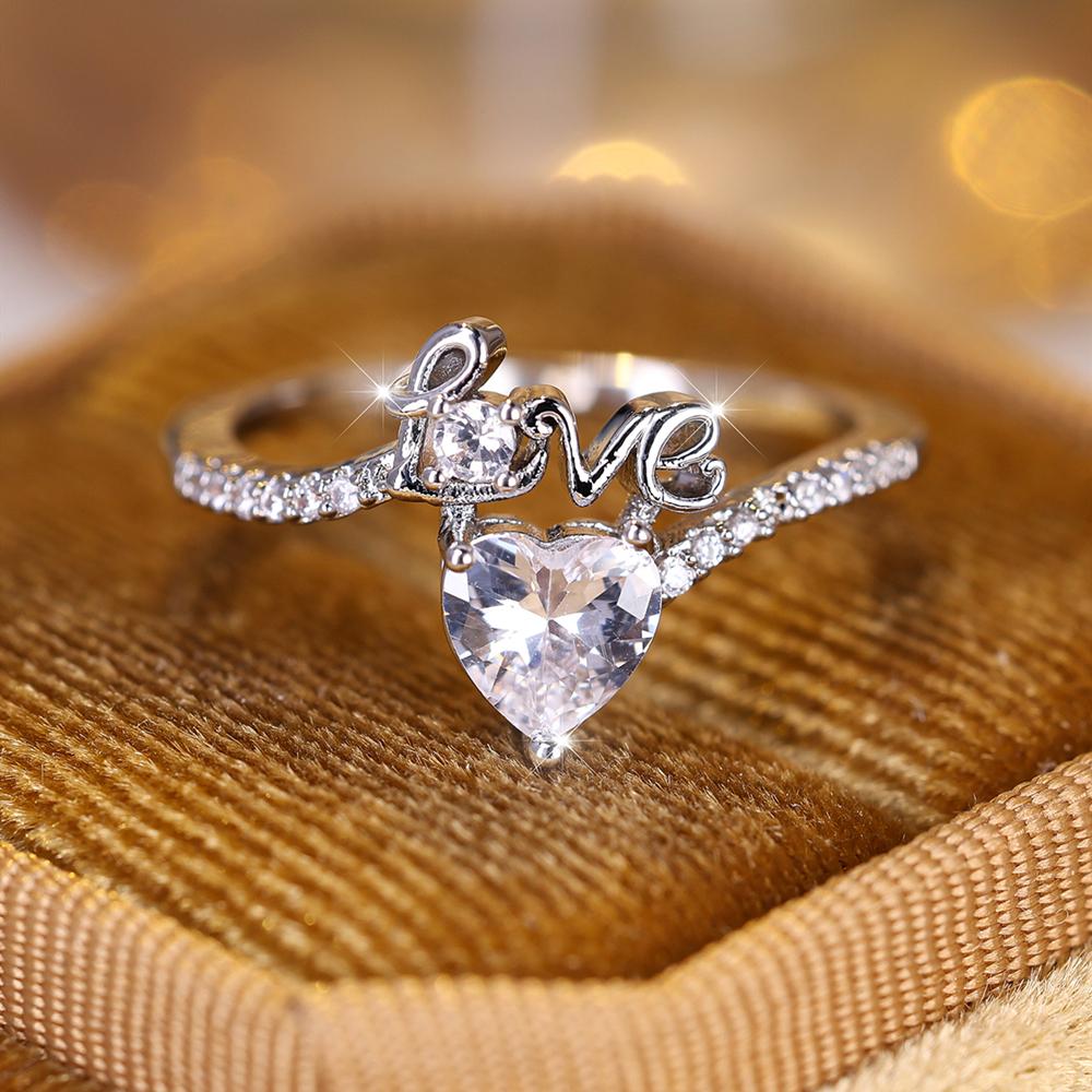 Минималистичные кольца в форме сердца с белым фианитом и надписью «LOVE» для женщин, обручальные кольца для невесты, ювелирные изделия на день Святого Валентина, подарки