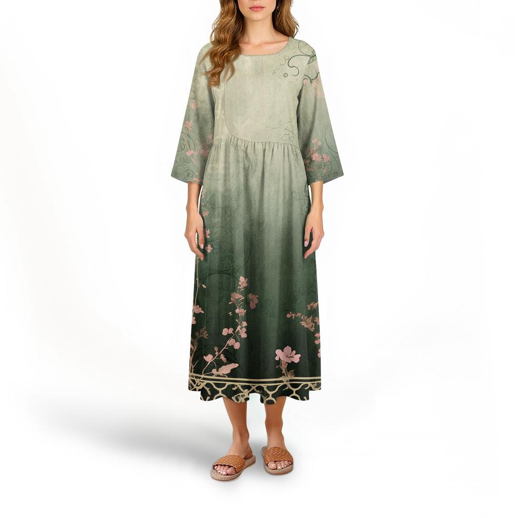 Женское модное платье свободного кроя с принтом, круглым вырезом и рукавом три четверти