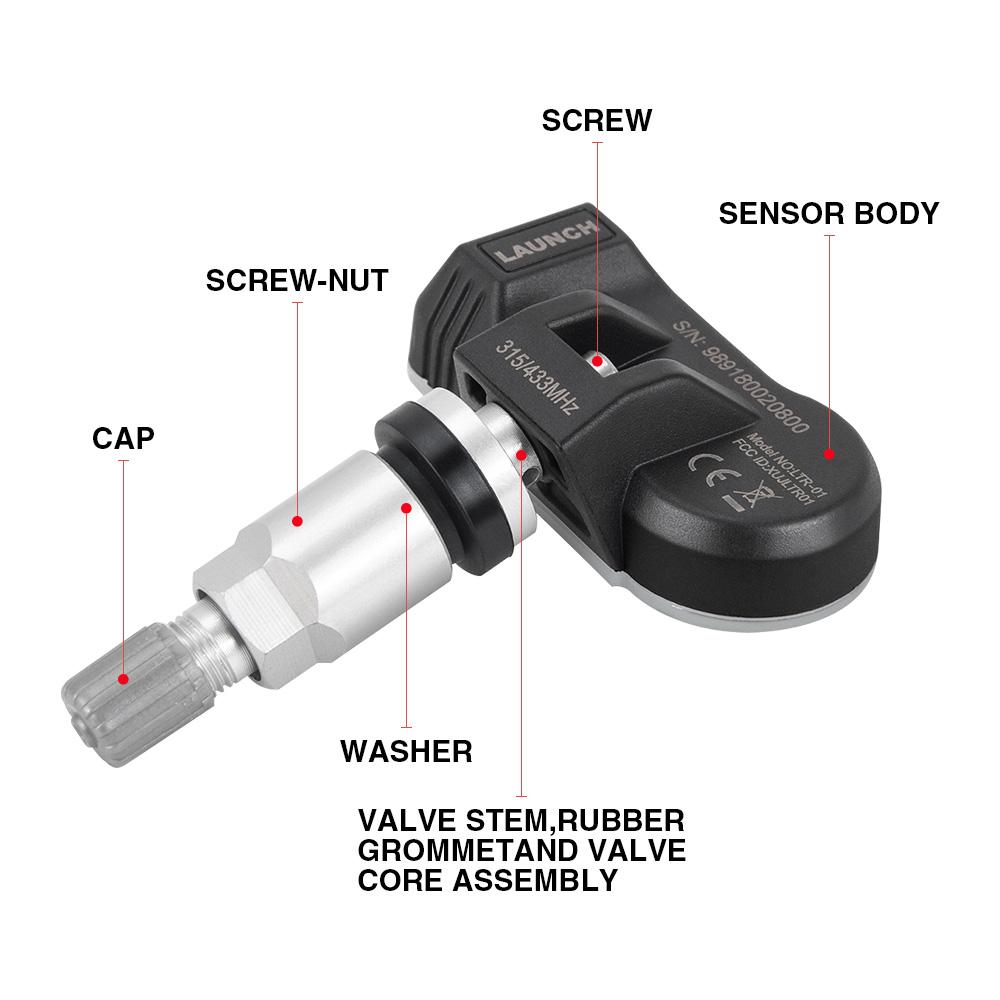 LAUNCH X431 TSENSOR-05 Универсальный датчик TPMS 315 МГц/433 МГц Двойная частота Регулируемый угол Резиновый клапан Монитор давления в шинах