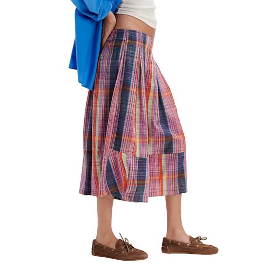 Women's Summer Boho Plaid Culotte Pants Casual Wide Leg Palazzo Trousers Baggy Cropped Gingham Capris Pants with Pockets